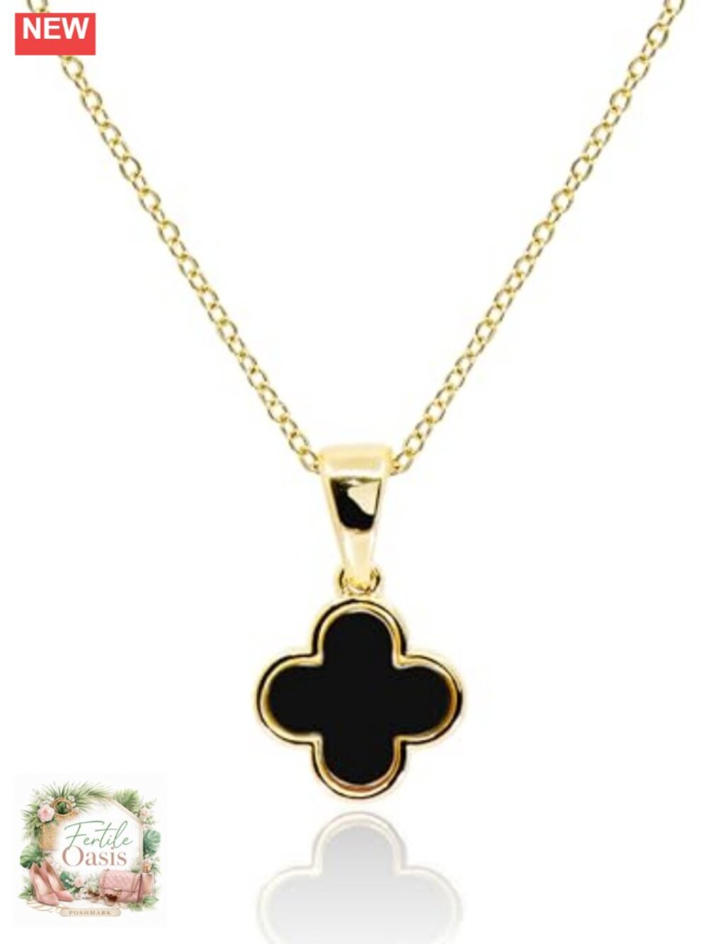 14K Gold Plated Four Leaf Clover Pendant Necklace Stainless Steel Dainty Lucky